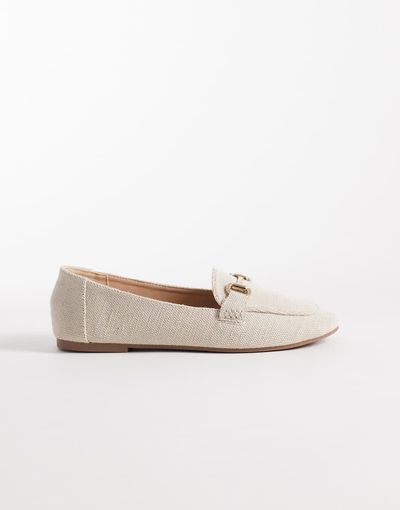 London Rebel London Rebel Nori buckle detail loafers in natural-Neutral