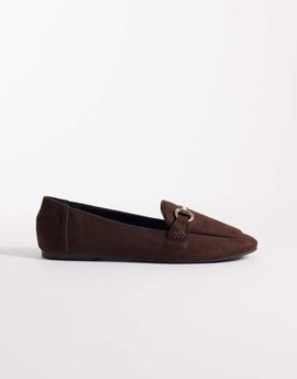 London Rebel London Rebel Nori snaffle detail loafers in chocolate microsuede-Brown