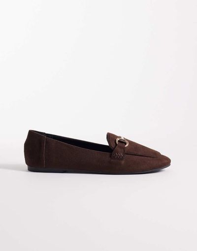 London Rebel London Rebel Nori snaffle detail loafers in chocolate microsuede-Brown
