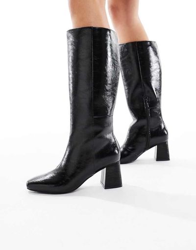 London Rebel London Rebel Nova block heeled knee boots in black