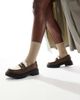 London Rebel London Rebel Olivia contrast teddy fur chunky loafers in brown - 1