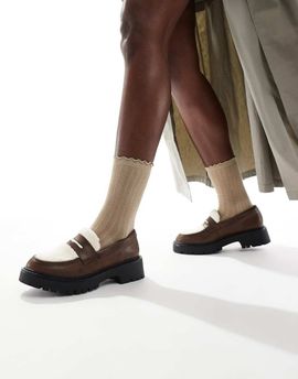 London Rebel London Rebel Olivia contrast teddy fur chunky loafers in brown