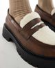 London Rebel London Rebel Olivia contrast teddy fur chunky loafers in brown - 2