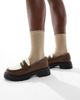 London Rebel London Rebel Olivia contrast teddy fur chunky loafers in brown - 3