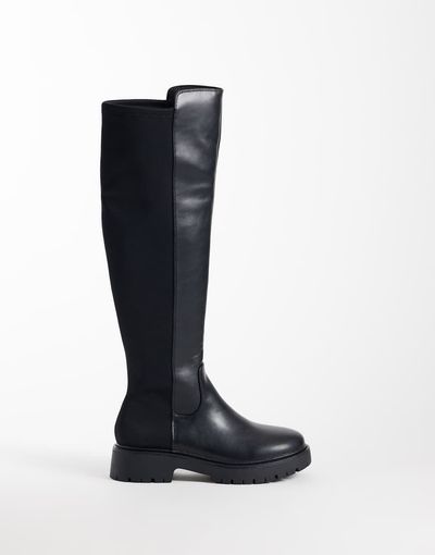 London Rebel London Rebel Orah stretch chunky knee boots in black