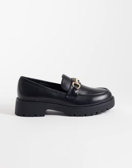 London Rebel London Rebel Peggy metal trim chunky loafers in black