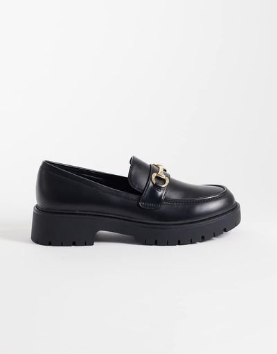 London Rebel London Rebel Peggy metal trim chunky loafers in black