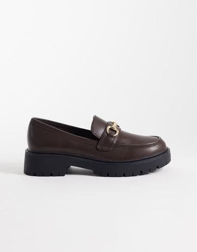 London Rebel London Rebel Peggy metal trim chunky loafers in brown