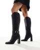 London Rebel London Rebel Riley buckle detail knee high boots in black - 1