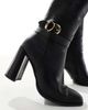 London Rebel London Rebel Riley buckle detail knee high boots in black - 3
