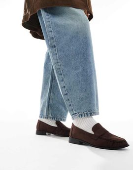 London Rebel London Rebel Sadie ruched detail loafers in suedette chocolate-Brown