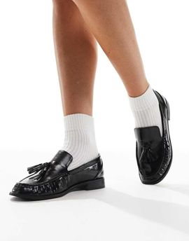 London Rebel London Rebel Sadie ruched detailing tassel loafers in patent black
