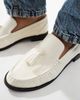 London Rebel London Rebel Sadie ruched detailing tassel loafers in patent ecru-White - 3