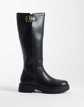 London Rebel London Rebel Trista chunky knee boots with buckle details in black