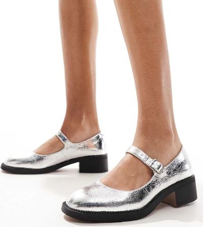 London Rebel Wide Fit London Rebel Becca wide fit chunky mary jane in silver