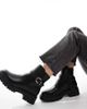 London Rebel Wide Fit London Rebel Billie wide fit chunky ankle boots with buckle in black - 1