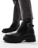 London Rebel Wide Fit London Rebel Billie wide fit chunky ankle boots with buckle in black - 2