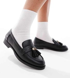 London Rebel Wide Fit London Rebel Wide Fit Amelia tassel penny loafers in black
