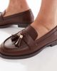 London Rebel Wide Fit London Rebel Wide Fit Amelia tassel penny loafers in brown - 3