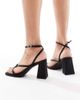 London Rebel Wide Fit London Rebel Wide Fit Aria strappy mid block heeled sandals in black satin - 4