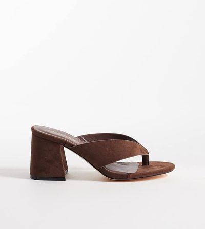 London Rebel Wide Fit London Rebel Wide Fit Elle heeled thong sandals in chocolate-Brown