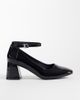 London Rebel Wide Fit London Rebel Wide Fit Hettie mid-height block heeled shoes in patent black - 1