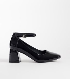 London Rebel Wide Fit London Rebel Wide Fit Hettie mid-height block heeled shoes in patent black
