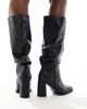 London Rebel Wide Fit London Rebel Wide Fit Maggie slouchy block heel boots in black - 4