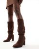 London Rebel Wide Fit London Rebel Wide Fit Maggie slouchy block heel boots in choc micro-Brown - 2