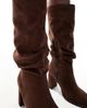 London Rebel Wide Fit London Rebel Wide Fit Maggie slouchy block heel boots in choc micro-Brown - 3