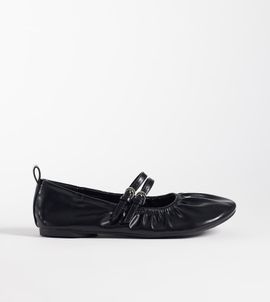 London Rebel Wide Fit London Rebel Wide Fit Mia strappy ruched ballet flats in black