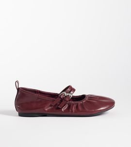 London Rebel Wide Fit London Rebel Wide Fit Mia strappy ruched ballet flats in burgundy-Red