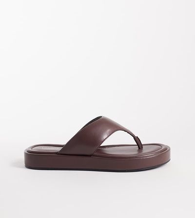 London Rebel Wide Fit London Rebel Wide Fit Mira flatform flip flop sandals in brown