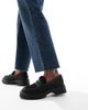 London Rebel Wide Fit London Rebel Wide Fit Olivia contrast teddy fur chunky loafers in black - 4