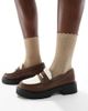 London Rebel Wide Fit London Rebel Wide Fit Olivia contrast teddy fur chunky loafers in brown - 1