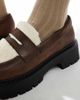 London Rebel Wide Fit London Rebel Wide Fit Olivia contrast teddy fur chunky loafers in brown - 3