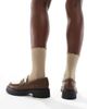 London Rebel Wide Fit London Rebel Wide Fit Olivia contrast teddy fur chunky loafers in brown - 4