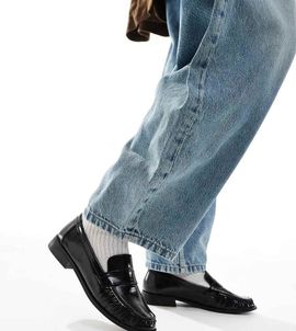 London Rebel Wide Fit London Rebel Wide Fit Sadie ruched detail loafers in patent black