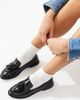 London Rebel Wide Fit London Rebel Wide Fit Sadie ruched detailing tassel loafers in patent black - 1