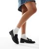 London Rebel Wide Fit London Rebel Wide Fit Sadie ruched detailing tassel loafers in patent black - 2