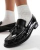 London Rebel Wide Fit London Rebel Wide Fit Sadie ruched detailing tassel loafers in patent black - 3