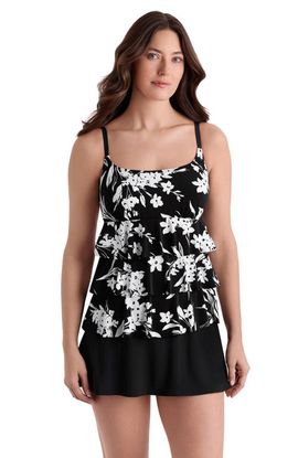 Longitude Longitude Faux Ruffle Skirtini Long Torso Swimsuit