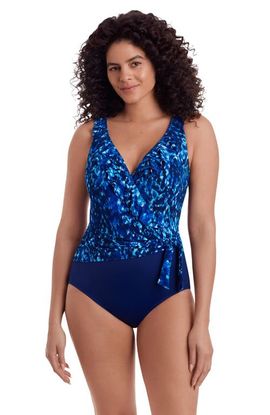 Longitude Longitude Ruffle Front Sash Surplice Long Torso One-Piece Swimsuit