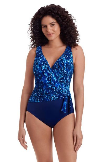 Longitude Longitude Ruffle Front Sash Surplice Long Torso One-Piece Swimsuit