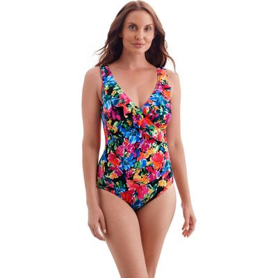 Longitude Longitude Ruffle Front Surplice Long Torso One-Piece Swimsuit
