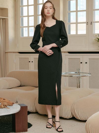 LOOKAST Lea Heart Neck Dress - Black