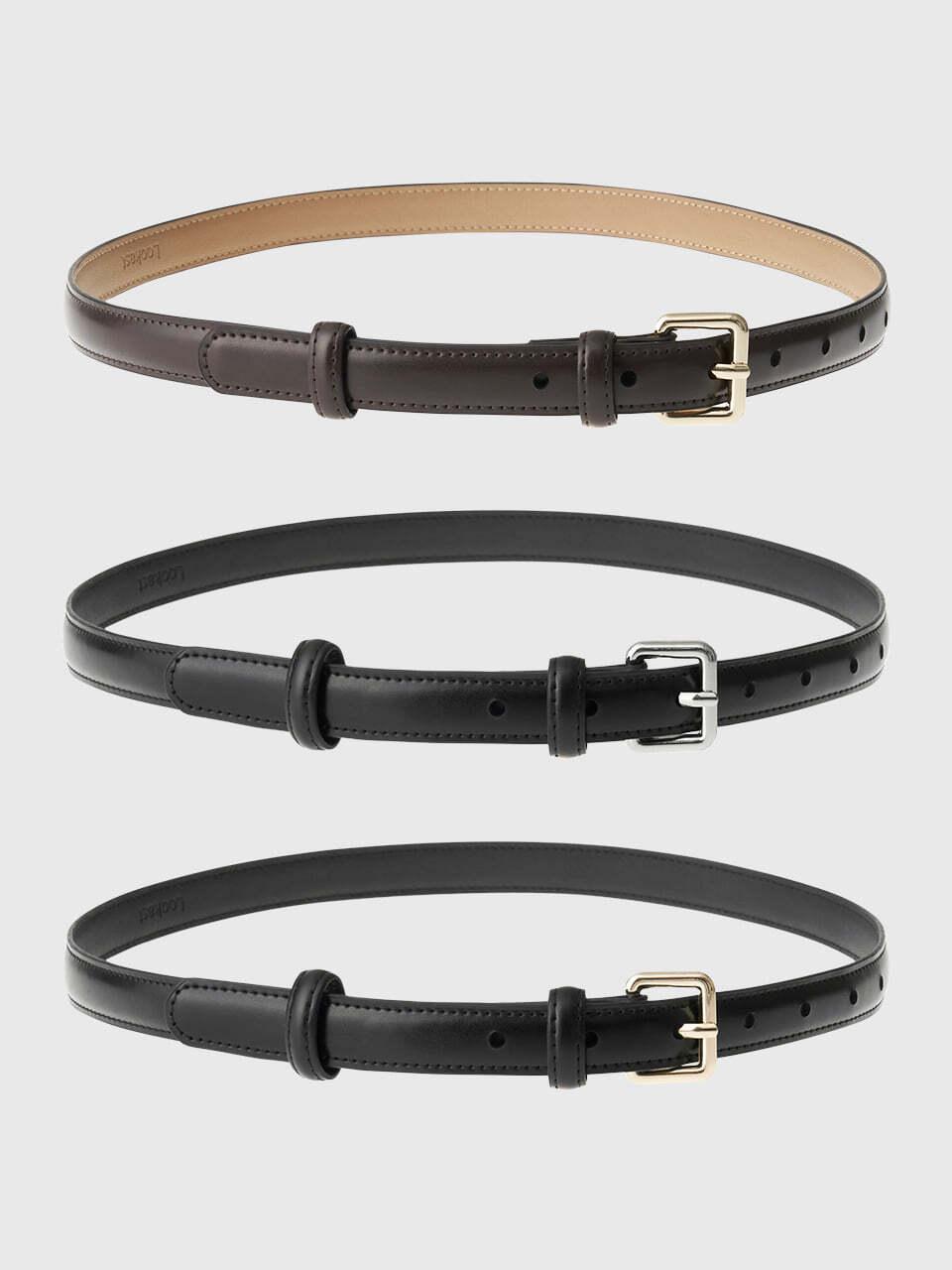 LOOKAST Premium Leather Square Buckle Belt [Dark Brown, Black]