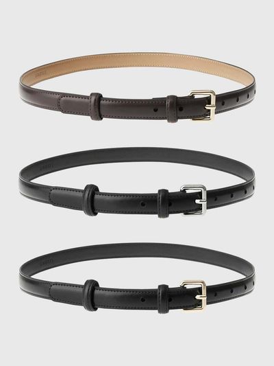 LOOKAST Premium Leather Square Buckle Belt [Dark Brown, Black]