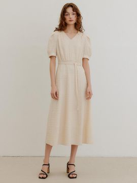 LOOKAST V Neck Shirring Dress