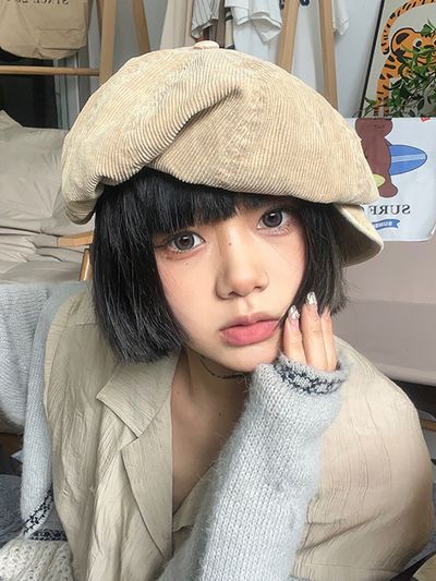 LOOKING4U Cara Park Corduroy News Boy Cap Beige